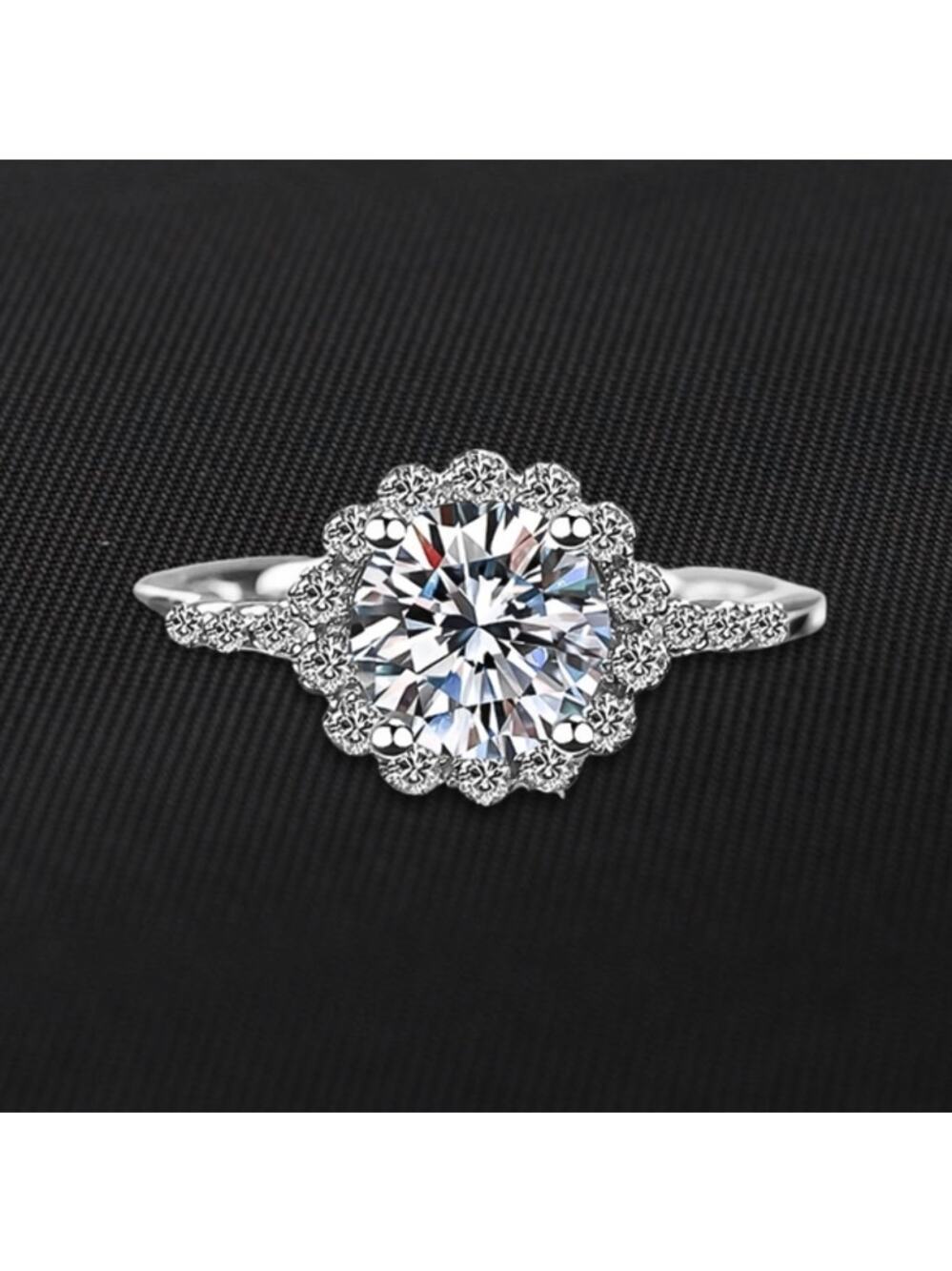 1 Ct Round Cut Moissanite Wedding Ring Halo-Style Flower Cubic Zirconia Silver 6